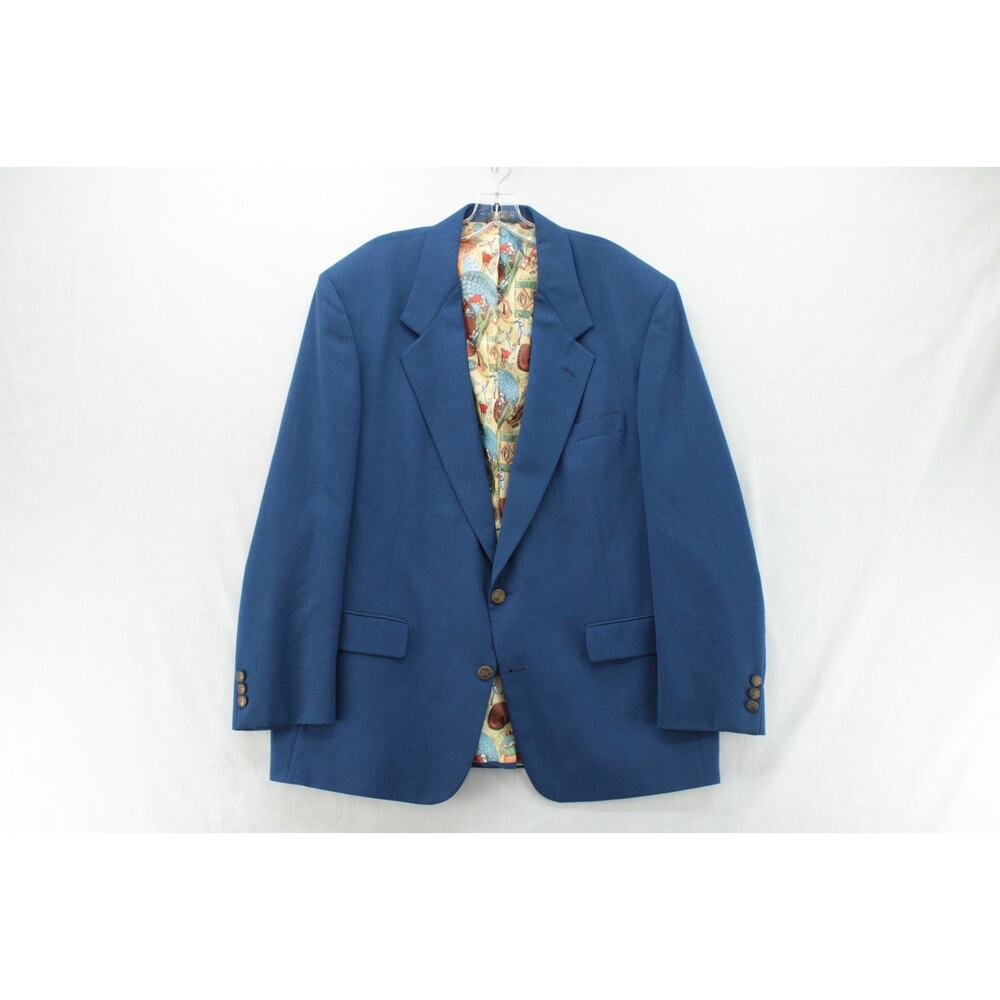 Vtg Palm Beach Mens 46 L Blazer Hopsack Blue Wool Blend Sports Lining Coat